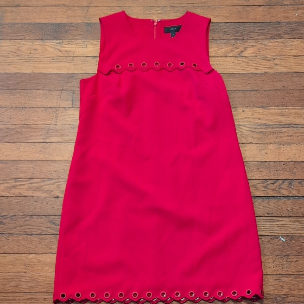 J. Crew Vibrant Red Dress With Eyelets And Curves